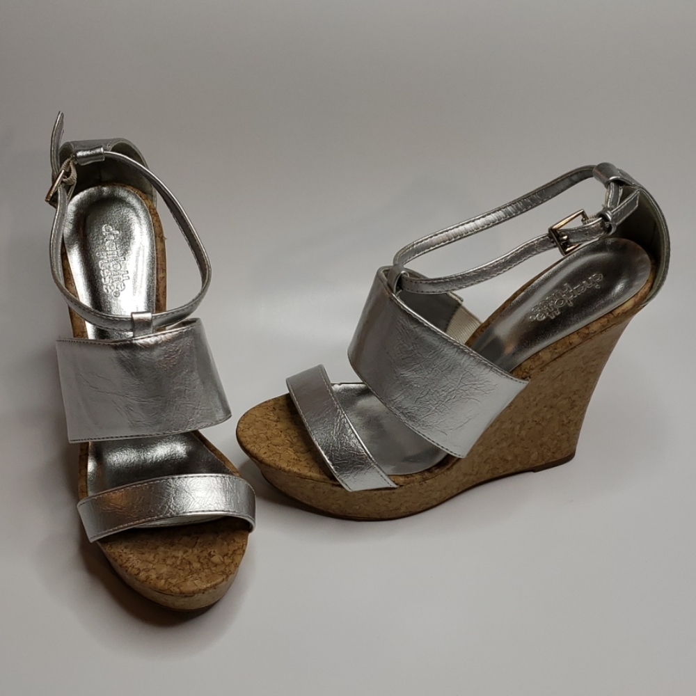 Silver Metallic Wedge Heel Strappy Sandals